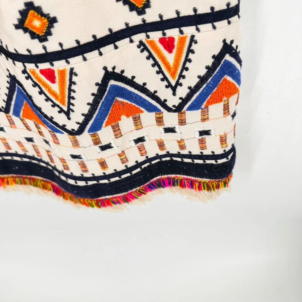 Anthropologie Akemi + Kin Reagan Shift Dress Embroidered Fringe Linen Size 2 - Picture 6 of 8